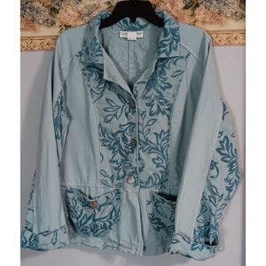 Dear Friends Large Blue Vintage Velour Boho Western Cottage Country Blazer Jacke